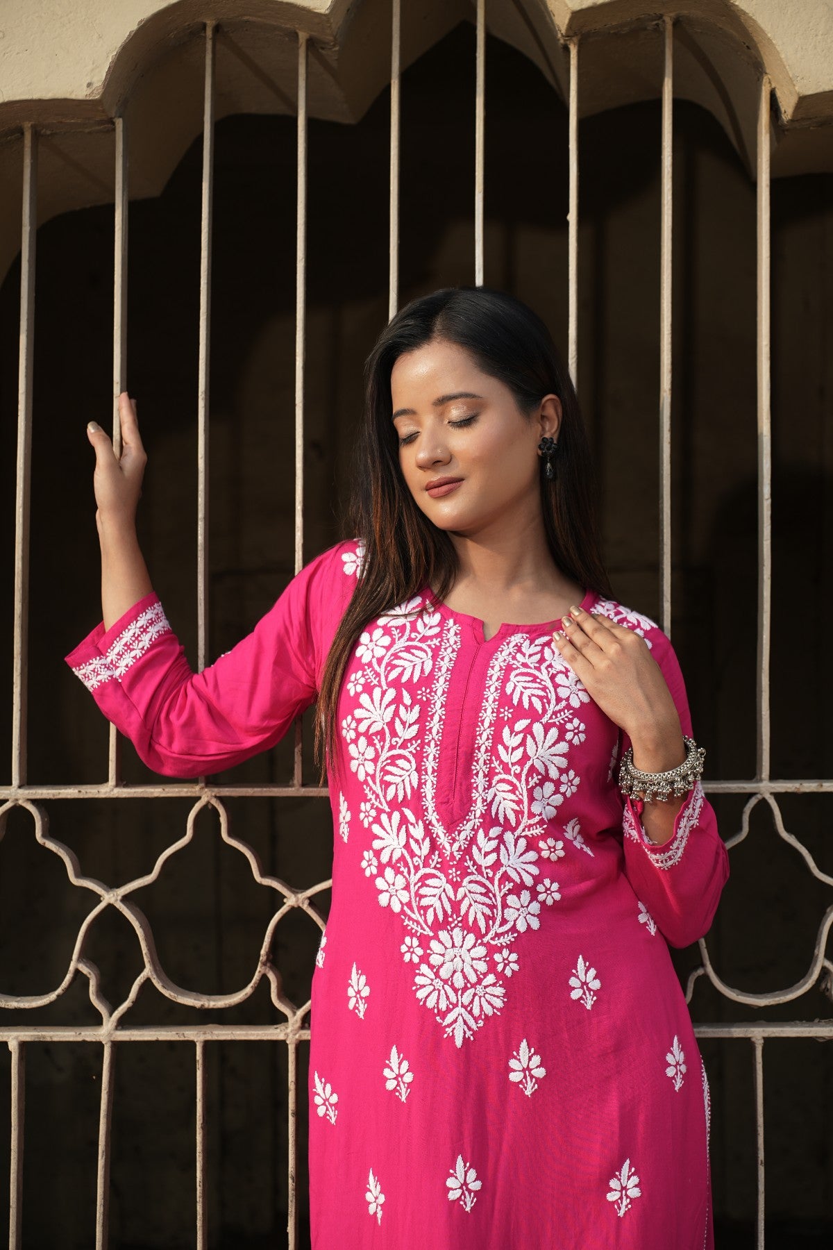 Designer Chikankari Lucknowi Embroidered Straight Rayon Kurta with Palazzo Pant Set