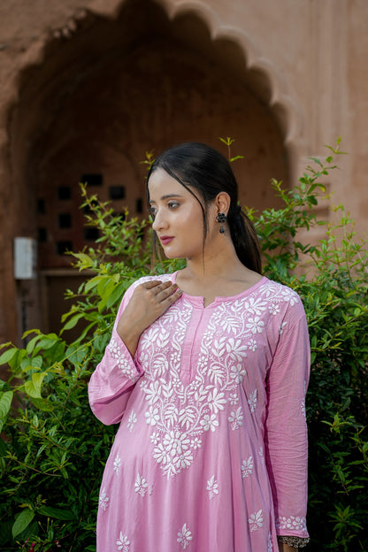Designer Chikankari Lucknowi Embroidered Straight Rayon Kurta with Palazzo Pant Set