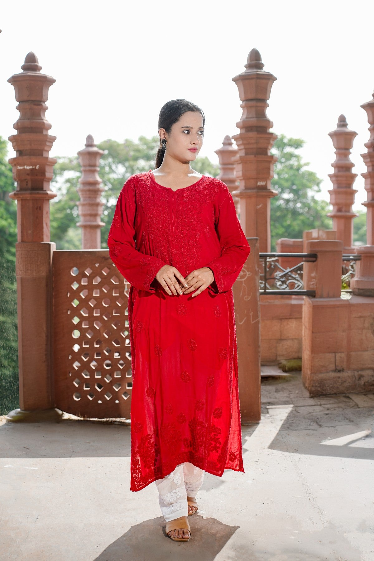 Elegant Red Kurti in Viscose Georgette – Ethnic Wear for Women