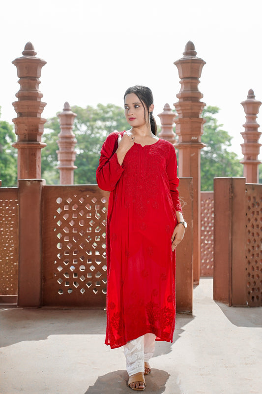 Elegant Red Kurti in Viscose Georgette – Ethnic Wear for Women