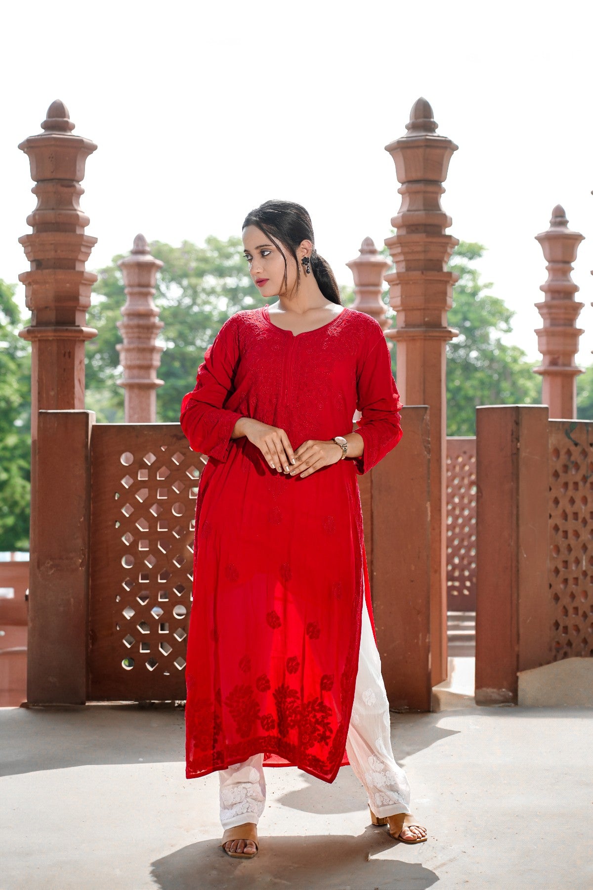 Elegant Red Kurti in Viscose Georgette – Ethnic Wear for Women