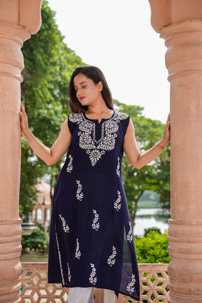 Comfortable & Stylish Navy Blue Kurti | Sleeveless | Rayon Fabric