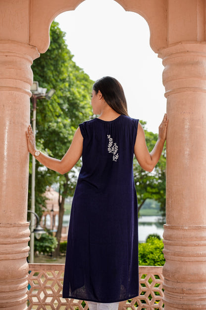 Comfortable & Stylish Navy Blue Kurti | Sleeveless | Rayon Fabric